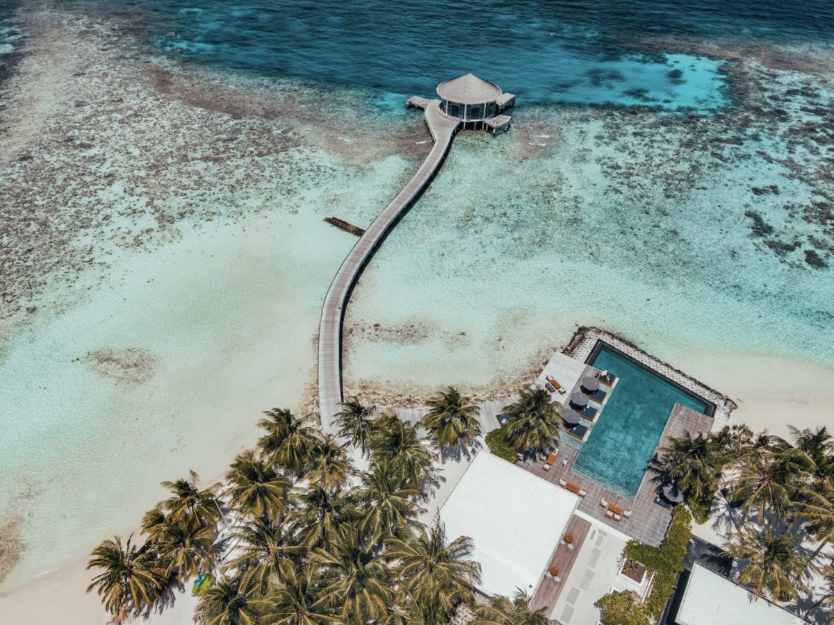 drone shot Raffles Maldives